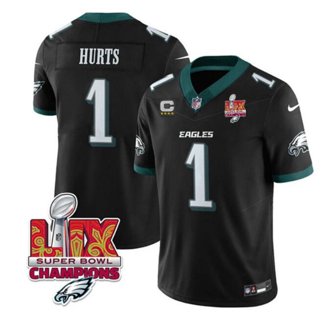 Women's Philadelphia Eagles #1 Jalen Hurts Black 2025 Eagles Logo Super Bowl LIX Patch New F.U.S.E. Vapor Untouchable Limited Stitched Football Jersey(Run Small) Women's Philadelphia Eagles #1 Jalen Hurts Black 2025 Eagles Logo Super Bowl LIX Patch New F.U.S.E. Vapor Untouchable Limited Stitched Football Jersey(Run Small)